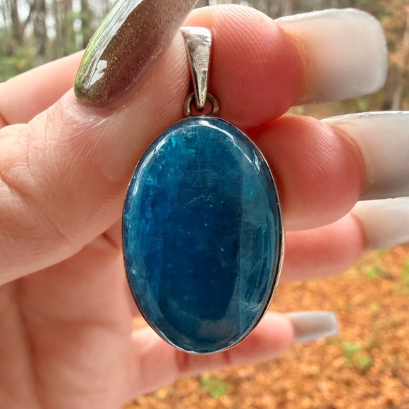 Blue Apatite Oval PendantMadagascar925 Sterling SilverNatural Gemstone
